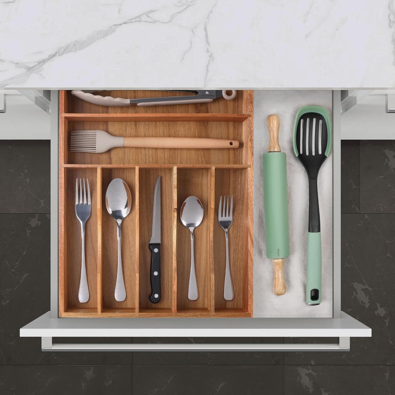 oridom Kitchen Acacia Silverware Organizer, Kitchen Drawer Organizer - Extra