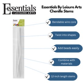 Essentials By Leisure Arts Arts Chenille Stem 12" 6mm White 25pc