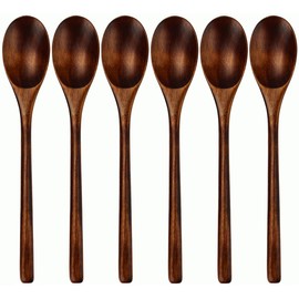 Wood Spoons Soup Spoon 6 Pieces AOOSY Natural Eco-Friendly Japanese Tableware Ellipse Wooden Coffee Tea Spoon with Case