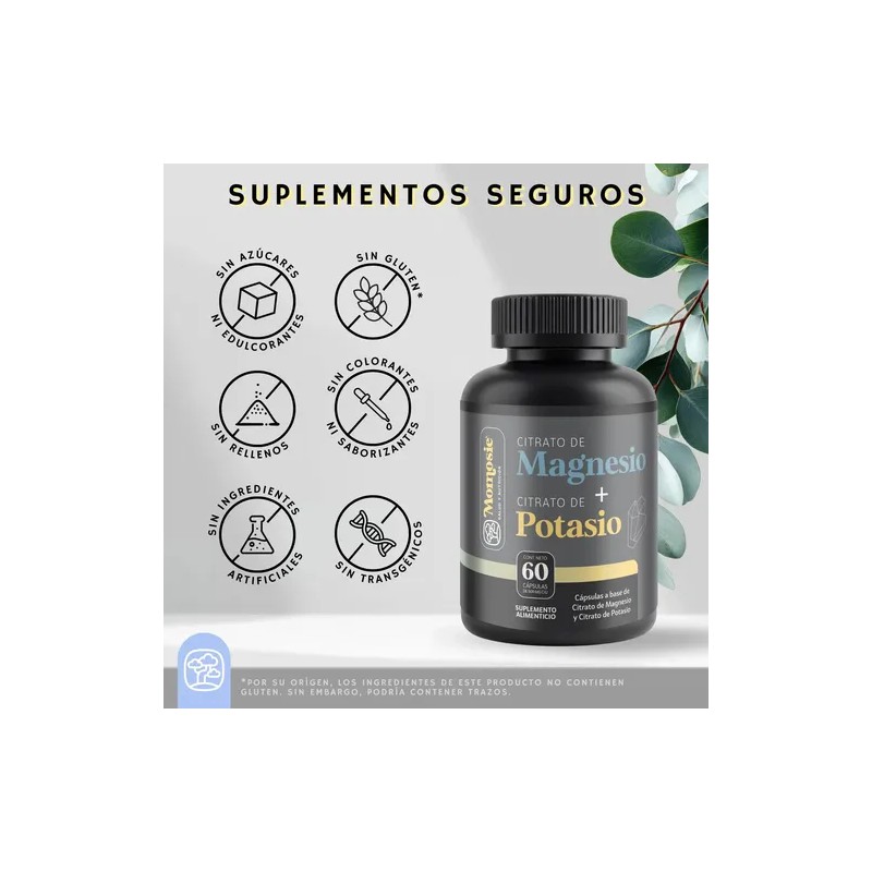 Citrato Magnesio Potasio Momosie Suplemento Alta Absorción Mujer Hombre Cápsulas