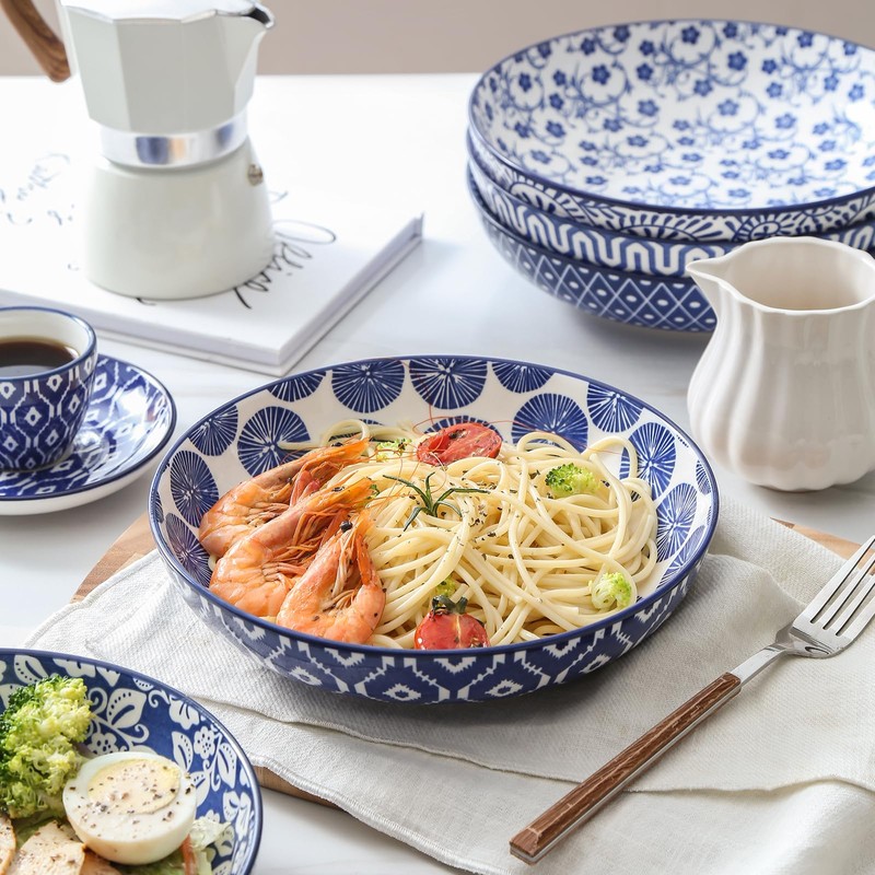 Selamica Ceramic Pasta Bowls Set 34 OZ, Large Salad Bowls