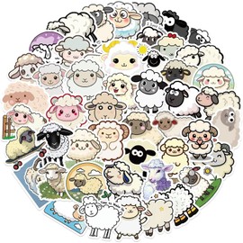 50PCS Cute Sheep Stickers, Vinyl Waterproof Cartoon Kawaii Ovine Animal Sticker Pack for Students Adults, Fun Goat Decals for Water Bottles Phones Laptops Skateboards