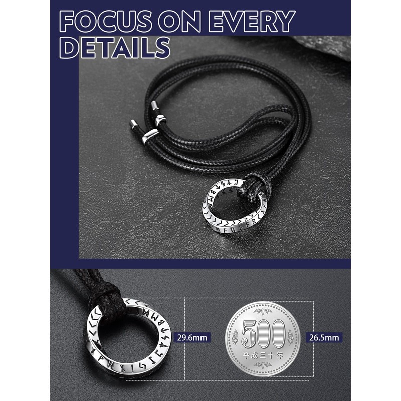 Bandmax Men's Necklace, Surgical Stainless Steel, Simple Mobius Pendant, Leather,