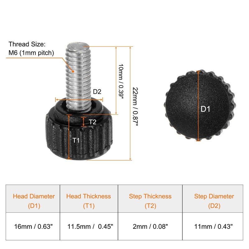 sourcing map 20pcs Knurled Clamping Knobs Thumb Screws M6 x