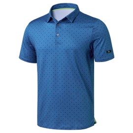 Obla Mens Golf Polo Shirts Short Sleeve Dry Fit Performance Moisture Wicking Casual Print Collared Golf Shirts for Men(Blue Circle_L)