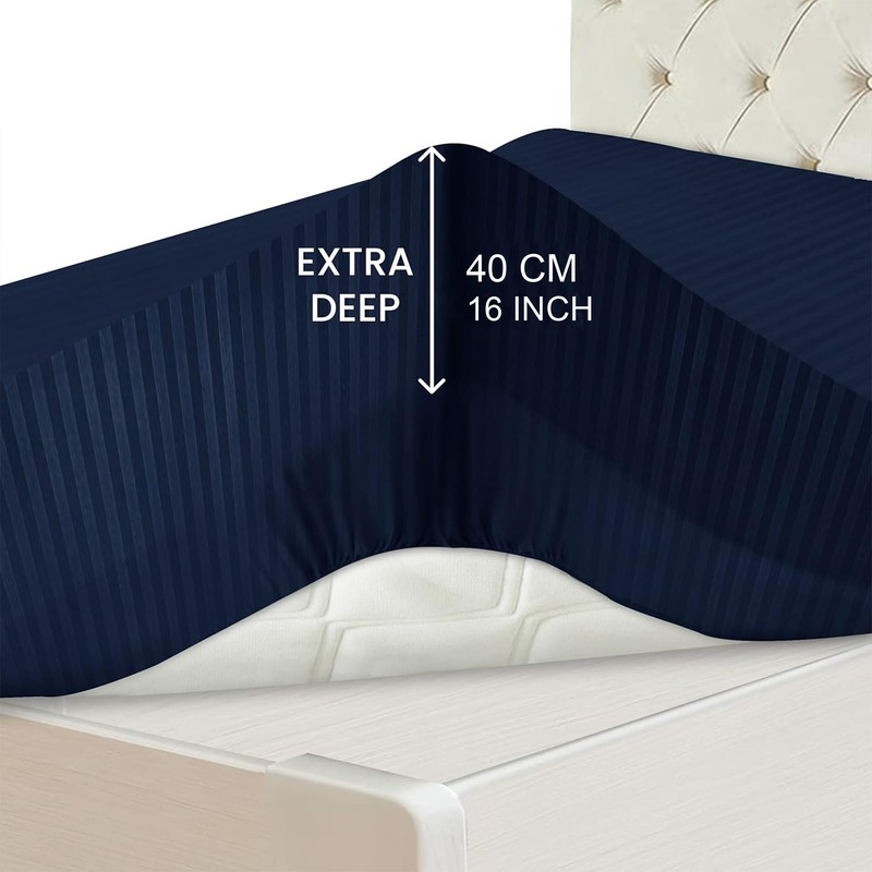 Hafaa Navy King Size Fitted Sheets 40cm Deep Pocket Soft