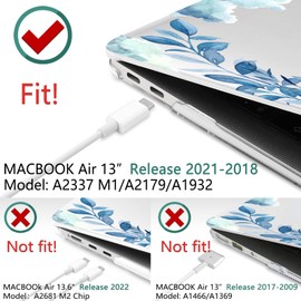 TWOLSKOO for 2021 2020 2019 2018 MacBook Air 13 inch Case A2337 M1 A2179 A1932, Hard Shell Case with Keyboard Skin & Screen Protector for MacBook Air 13.3 inch with Retina & Touch ID, Blue Floral