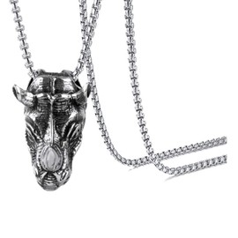 Xusamss Punk Rock Titanium steel Animal Rhino Head Pendant Necklace,24inches Link Chain