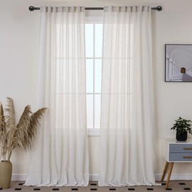 VOILYBIRD Natural Linen Sheer Curtains Back Tab & Hook Belt 84 Inches Long Light Filtering Semi Sheer Curtains for Living Room 2 Panels, 52x84