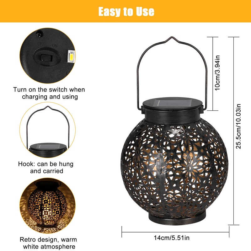 GolWof Solar Lantern Outdoor, LED Solar Light, Waterproof Decorative, Bronze,