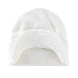 Magracy Unisex Men's Warm Visor Beanie Outdoor Double Knit Hat with Peak Winter Hat (White)