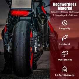 Ancable Motorcycle Reflector Set with T-Bracket and 3 Pieces 96 x 24 mm Reflectors E4 Approved, Red Cat's Eye Design for Motorcycle, Bicycle and Scooter