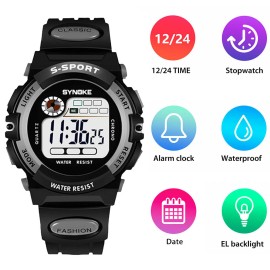 SYNOKE Kids Children Boys Girls Digital Electronic Watch LED Sports Watches Waterproof - Red