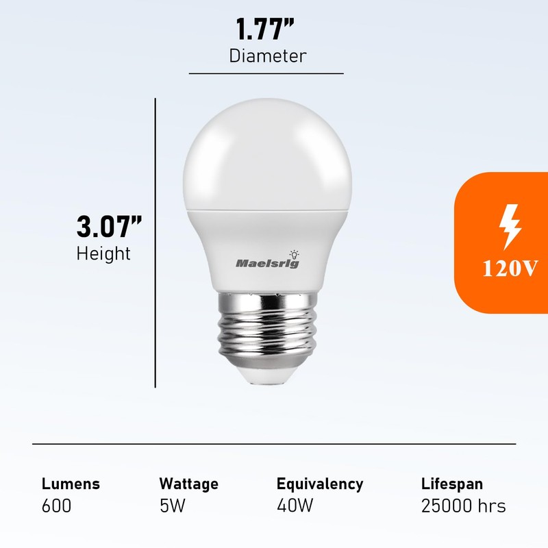 Maelsrlg 40 Watt Equivalent Refrigerator Light Bulb, 90+CRI, 5W 600LM