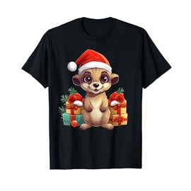 Meerkat Wearing Santa Hat Christmas Stuffed Animal T-Shirt