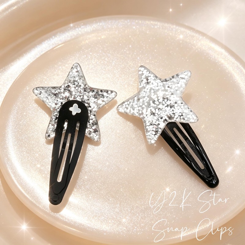 4Pcs Silver Glitter Star Hair Clips for Women Girls Y2K
