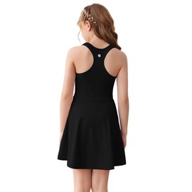 Haloumoning Girls Sleeveless Tennis Dress Kids Racerback Golf Dress School Sports Dresses Outfit with Shorts Pockets Black