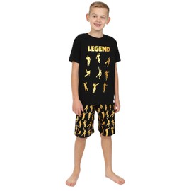 ThePyjamaFactory Emote Legend Dance Gaming All Over Gaming Black Gold Cotton Short Pyjamas (13-14 Years)