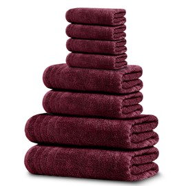 Tens Towels 8 Piece Towels Set, 2 Extra Large Bath Towels, 2 Hand Towels, 4 Washcloths, 100% Cotton, Lighter Weight, Quicker to Dry, Super Absorbent, Perfect Bathroom Towels Set (Burgundy)