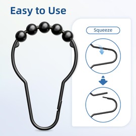 Titanker Shower Curtain Rings Hooks, Rust-Resistant Metal Shower Curtain Hooks for Bathroom Shower Rods Shower Hooks Shower Rings for Curtain - Set of 12, Matte Black