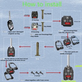 Cutting NOT Required - Upgraded Version Heavy Zinc Alloy Key Fob Shell Case Replacement for Honda Accord Civic EX CR-V Pilot Key Fob Cover (4 Button-Black)