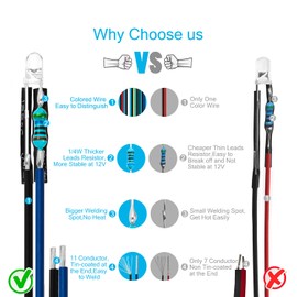 Chanzon 20 pcs Pre-Wired 3mm Blue LED Diode Lights (Clear Round Transparent Lens DC 12V) with 560 ohms 1/4W Resistor and 24awg Wire Indicator Light Emitting Diodes Lighting Bulb Lamp