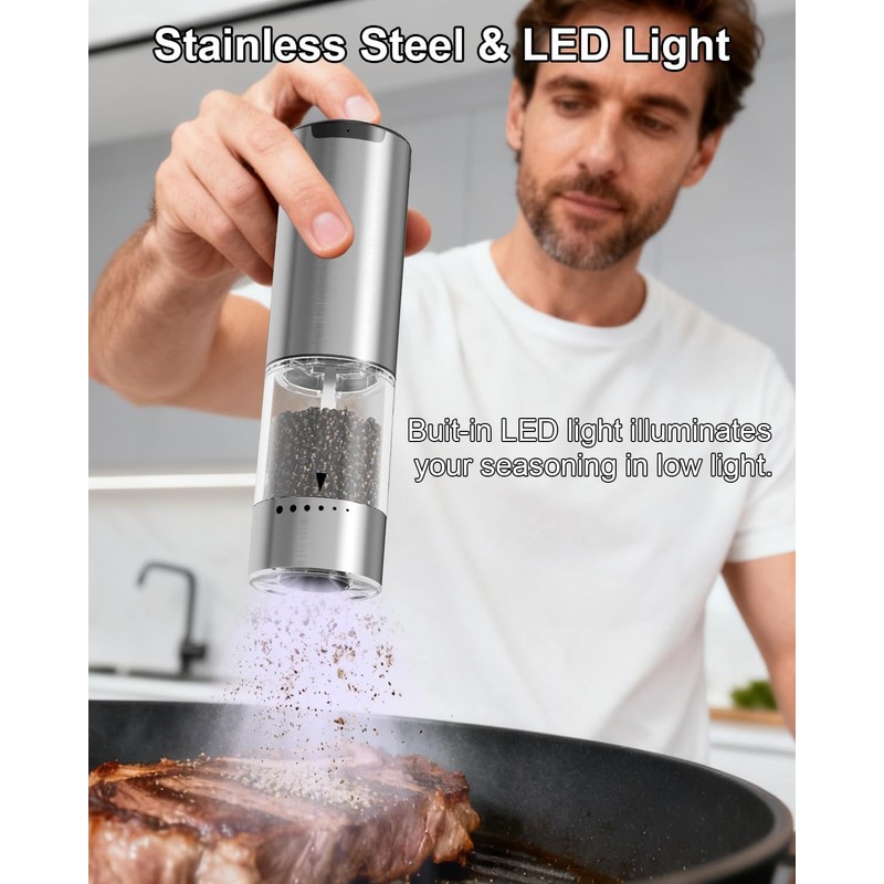 BZPP Electric Salt and Pepper Grinder Set - 6 Adjustable