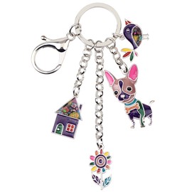 BONSNY Enamel Alloy Chain Chihuahua Dog Key Chains For Women Car Purse Handbag Charms Gifts (Purple)