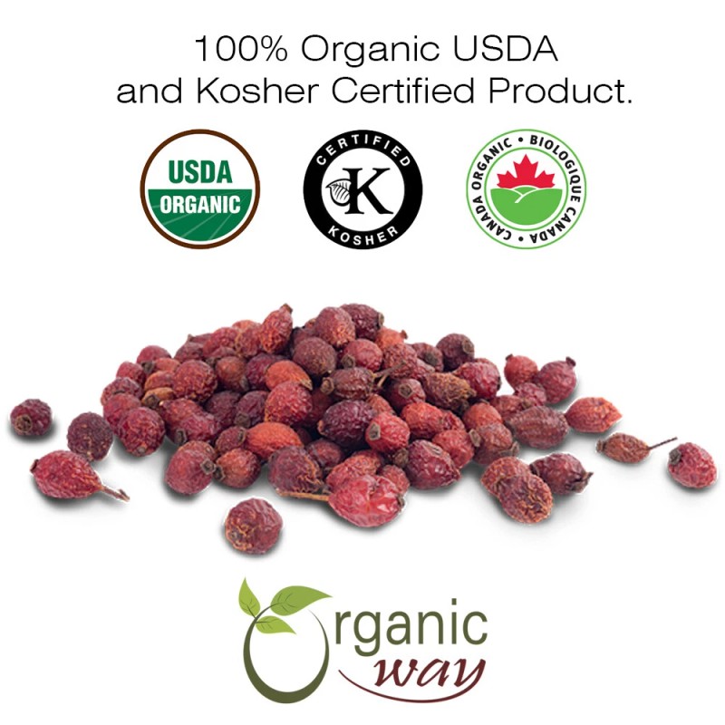 Organic Way Rosehips Fruit Whole - Kosher & USDA Certified