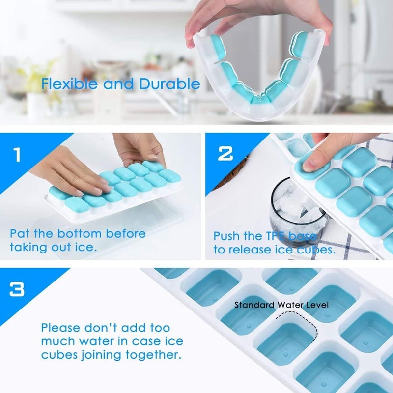 Ice Cube Trays, Silicone Easy-Release and Flexible 14-Ice Trays with