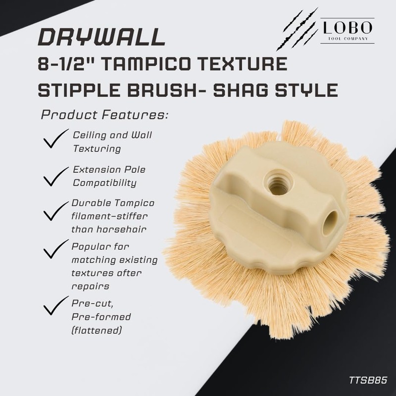 Lobo Tools 8-1/2" Tampico Shag Style Drywall Stipple Brush –