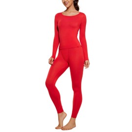 CRZ YOGA Soft Thermal Underwear Sets for Women Lightweight Long Johns Base Layer Pajamas Warm Top Bottom Deep Red Medium