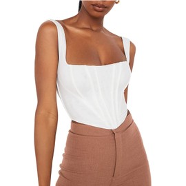 EverLove Corset Tops For Women Mesh Overbust Bustier Crop Sleeveless Bodyshaper Camis, White, Large