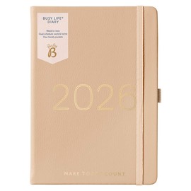Busy B A5 2026 Diary - Busy Life Weekly Planner Journal – Life Diary for Students, Teachers, Work & More with Dual Schedules, Year Calendar, Pen Loop, Pockets & Elastic Closure Band - Faux Caramel