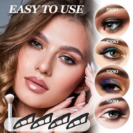 WAVATA Pack of 4 Eyetour Eyeshadow Tool, Eyeshadow Stencil, Eyeshadow Applicator with Brush, Eyeliner Stencil for Beginners, Quick Eyeshadow Applicator