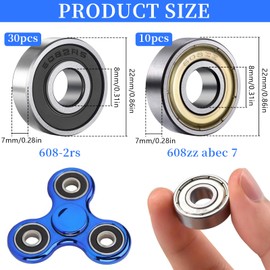 XTUDOU® Pack of 40 Ball Bearings 8 x 22 x 7 mm, 608 Ball Bearings 608ZZ Ball Bearings 608 2RS Metal Double Shielded Miniature Deep Groove Ball Bearings for Skateboards Roller Inline Skates