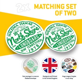 Vinyl Stickers (Set of 2) 7.5cm - Hawaii North Shore Longboard Surf #5486