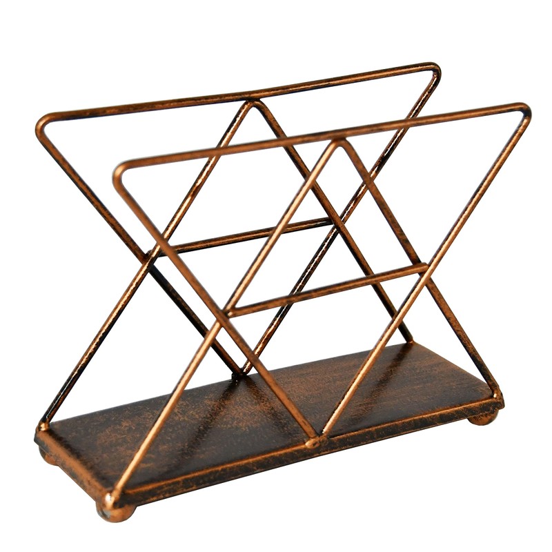 OwlGift Copper Modern Geometric Triangle Metal Wire Upright Napkin Holder