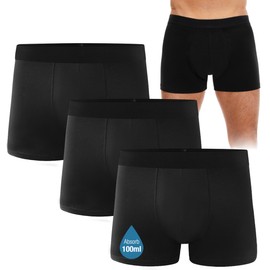 FORVEVO Men's Incontinence Underwear, Black Boxer Brief with Protective Pads, Washable Reusable LeakProof Heavy Absorbency (Black, XXX-Large)