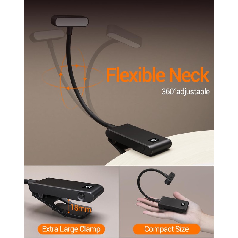 COKWEL Rechargeable Clip On Reading Lamp, 9 Led 90 Hours