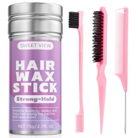 SWEET VIEW Hair Wax Stick & Slick Back Brush for Flyaways Frizz