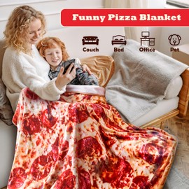 DESIGNSCAPE3D 71 Inch Giant Pepperoni Pizza Blanket for Adult Kids - Realistic Food Blanket Novelty Pizza Blankets, Funny Flannel Throw Blanket