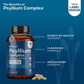NutraCreek Psyllium Complex | 11-Ingredient Psyllium Husk Capsules with Psyllium Powder, Slippery Elm & Ginger to Cleanse & Support Digestive System Health | 180 Capsules