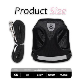 Small Cat Dog Harness and Leash Set, Small Cats Breathable Vest, Reflective Soft Mesh Vest Leash Set, Adjustable Pet Harness for Daily Running Training- (Black, XS)