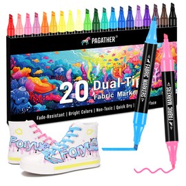 Fabric Markers Permanent for Clothes, 20 Colors Dual Tip with Fine and Chisel Tips Paint Pens for Clothing Canvas Tote Bags T-Shirt and Shoes, Non Toxic Ink for Kids and Adults