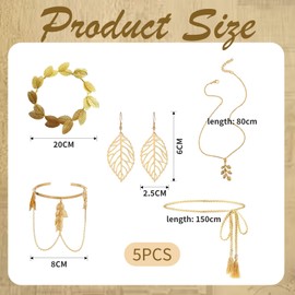 Greek Goddess Accessories Set – 5Pcs Dress Up Kit for Women, Includes Gold Leaf Headpiece, Necklace, Earrings, Waist Chain & Arm Ring – Greek Goddess Costume Women for Bridal, Hen & Fancy Dress