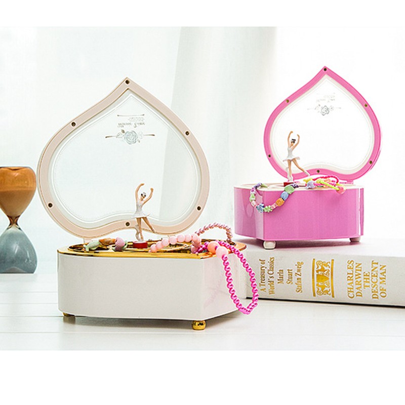 Heart Shape Dancing Ballerina Music Box Jewelry Box Carousel Swivel