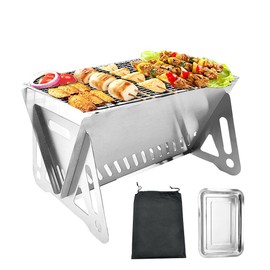 TINMIX Mini Portable Charcoal Grill Stainless Steel Small Folding Grill One Person Table Grill for Garden Bars Camping Outdoor