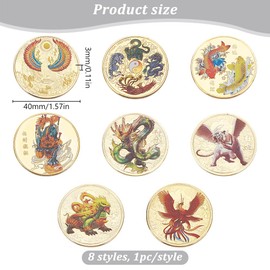 WEBEEDY 8 Styles Chinese Good Luck Coin Ancient Mythological Creature Lucky Coin Four Mythical Beasts,Brave Troops,Koi Fish,Flamingo Challenge Coin Metal Gift Collection Coin(4x0.3 cm/1.6x0.1)