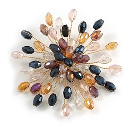 Oversized Layered Multicoloured Faceted Glass Bead Gold Wire Brooch/Handmade/75mm Diameter
